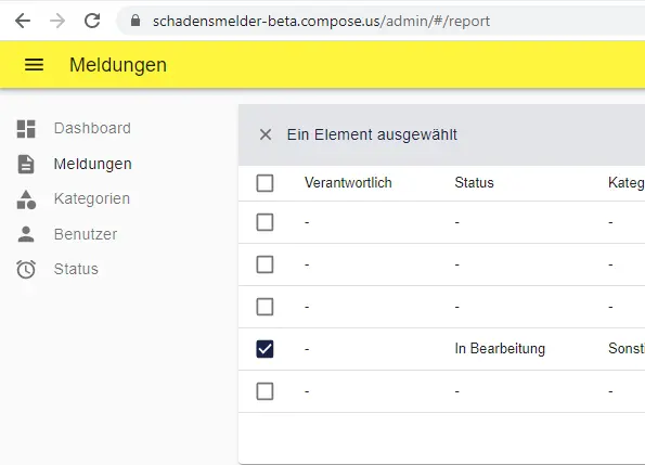 Screenshot des Administrationsbereichs
