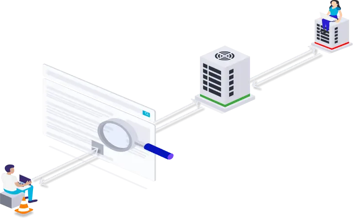 Illustration, die zeigt, dass für ein digitales Produkt einiges im Hintergrund passiert