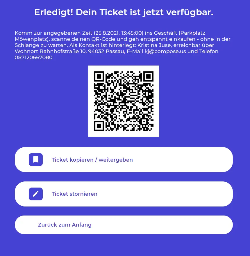 Screenshot eines Check-ins auf dem Mobilgerät
